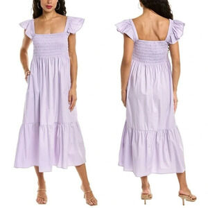 O.P.T Tuscany Tiered Smocked Midi Dress Flutter Sleeve Lavender Purple Cotton XS